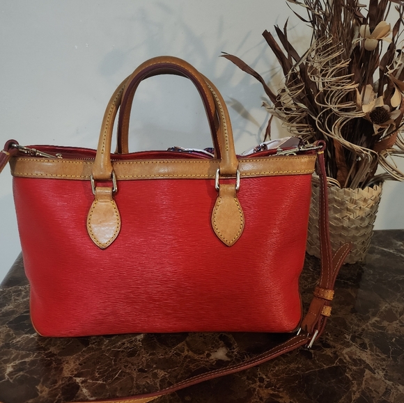 Dooney & Bourke Red and Tan Satchel with Scarf GUC - Picture 3 of 15